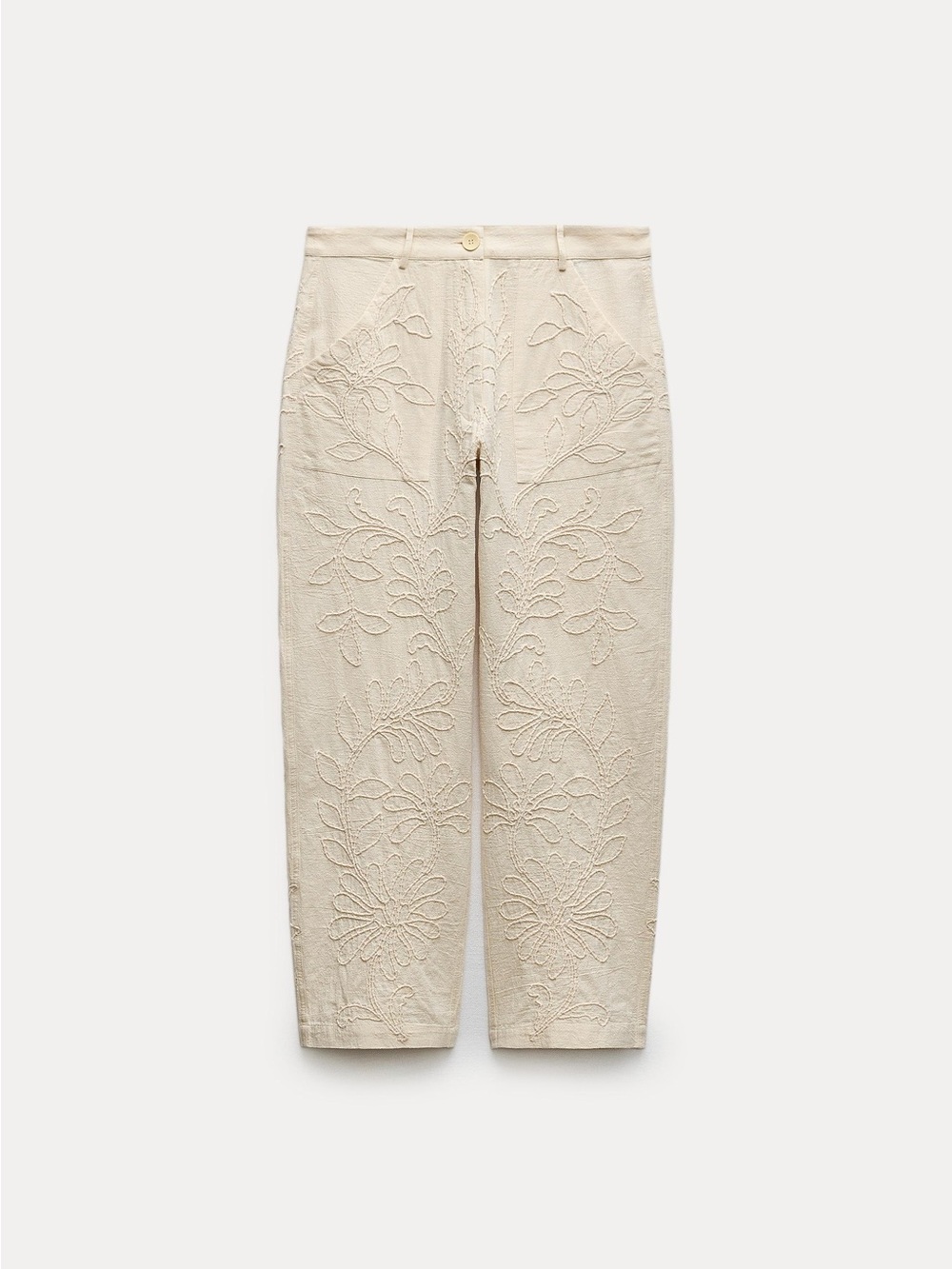 Zara Embroidered Cream Pants